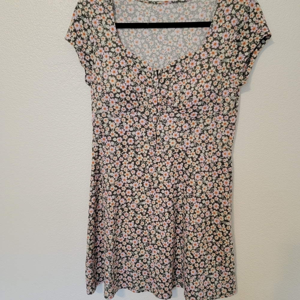 Y2K Green Floral Dress. SZ L Beachy, Casual, Flowy, Summer